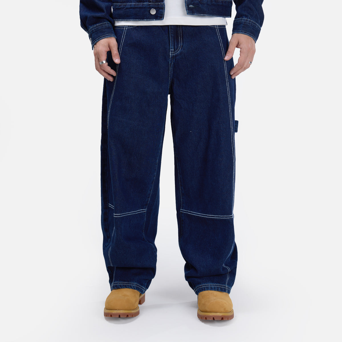 Contrast Stitch Barrel Leg Jean  | Indigo