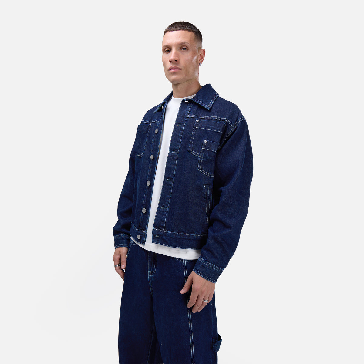Contrast Stitch Denim Twinset | Indigo