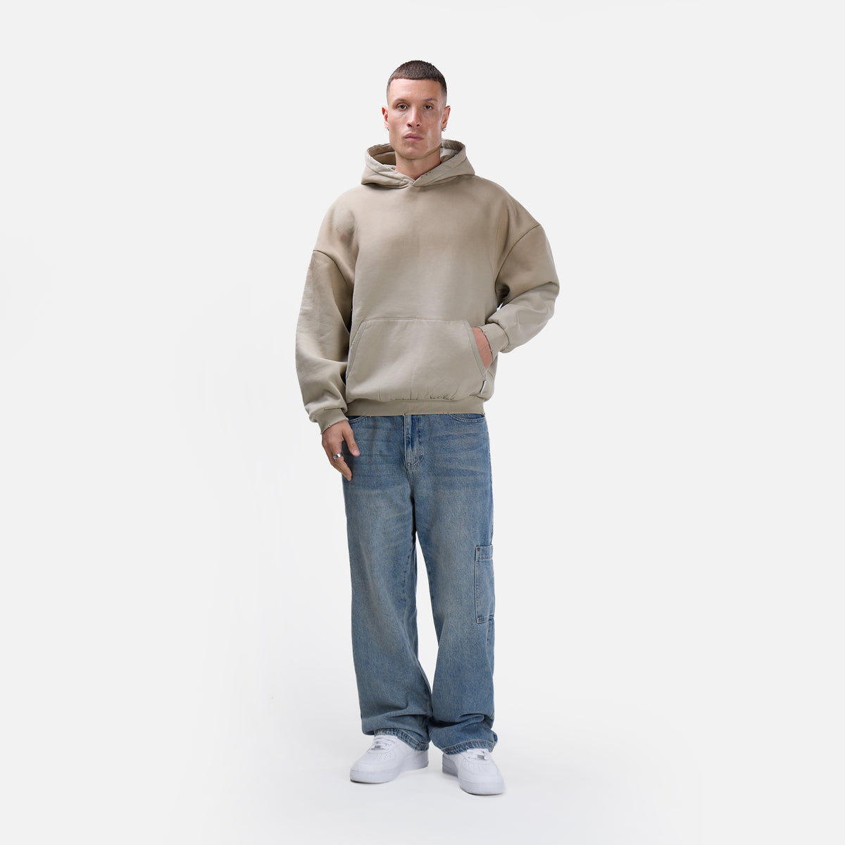 Boxy Distressed Hoodie | Washed Stone