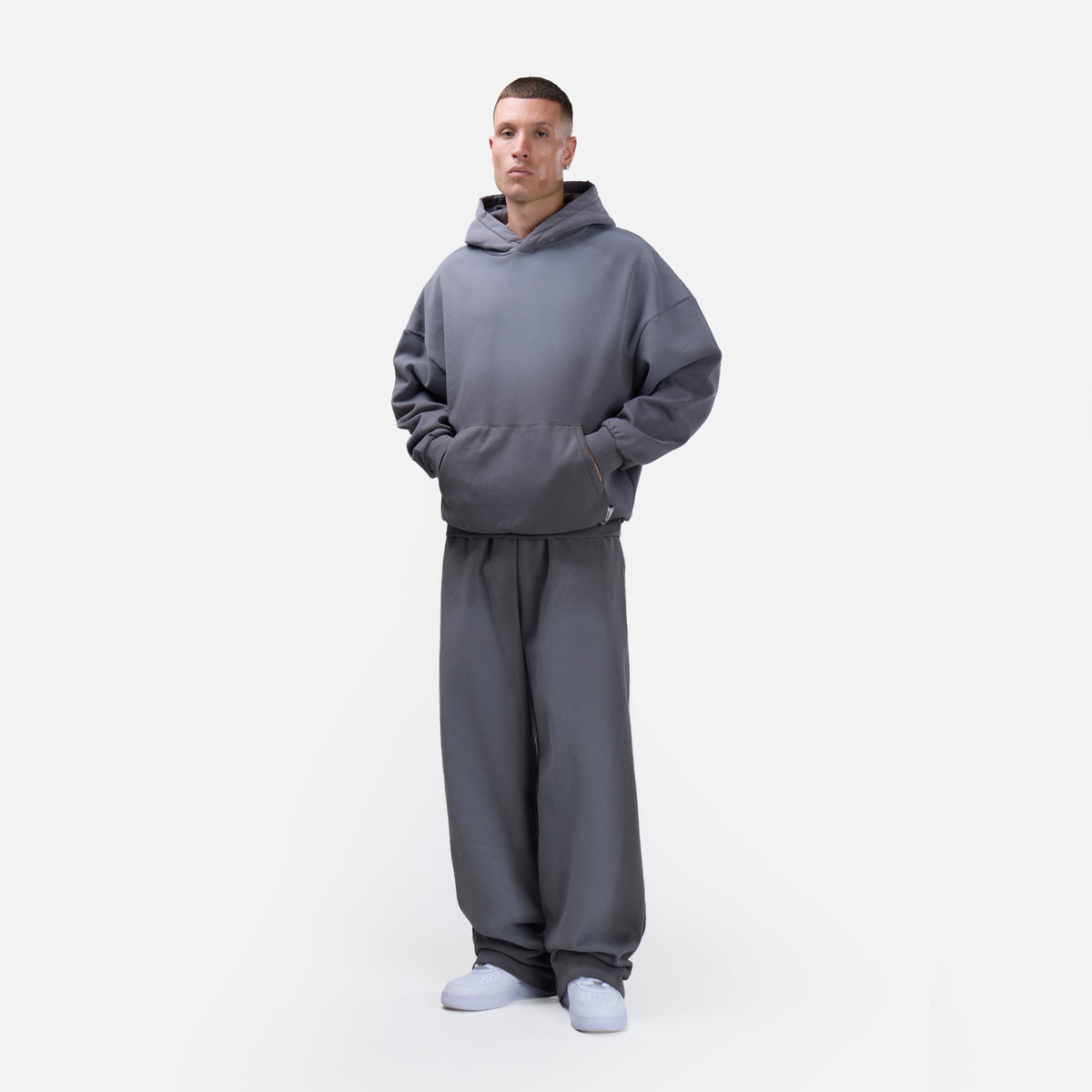 Wide Leg Distressed Washed Jogger | Washed Black