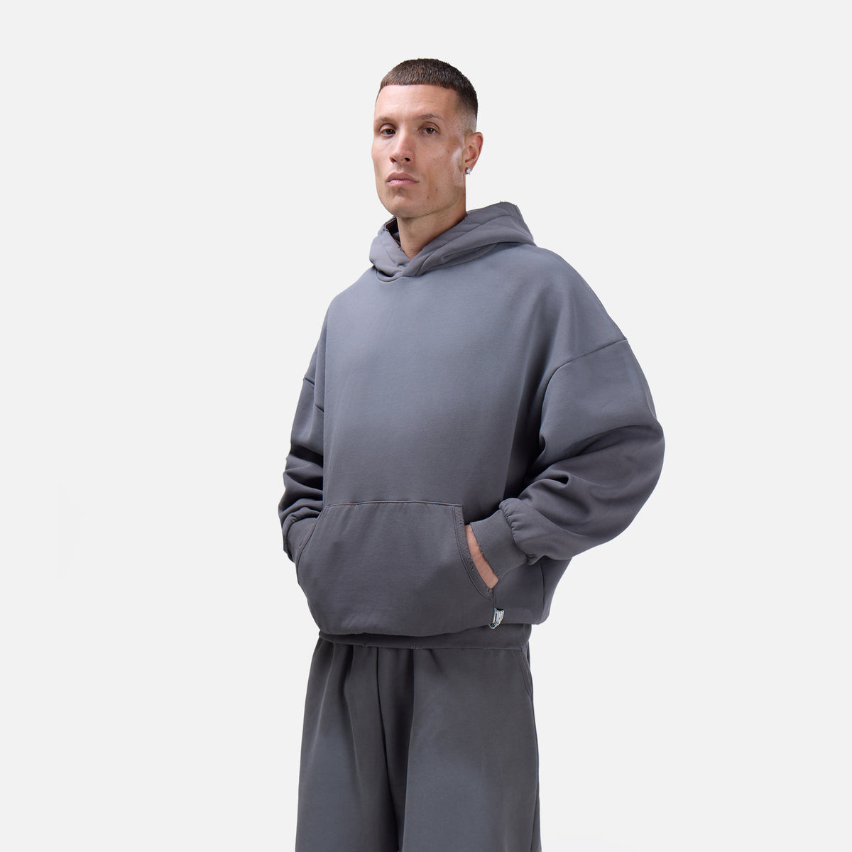 Boxy Distressed Hoodie | Washed Black