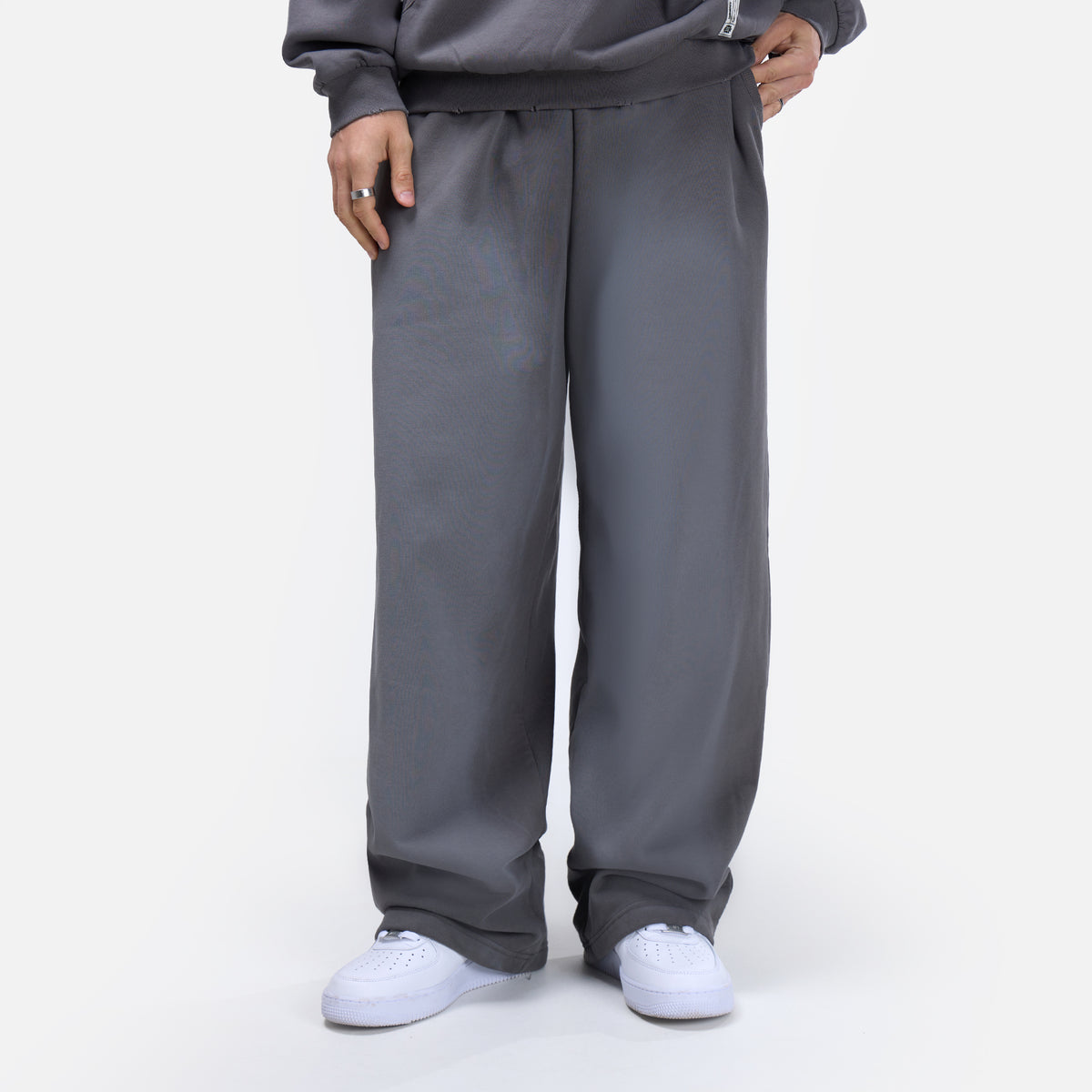 Wide Leg Distressed Washed Jogger | Washed Black
