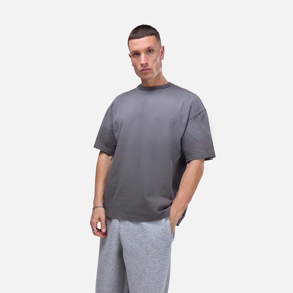 Boxy Distressed T-Shirt | Washed Black