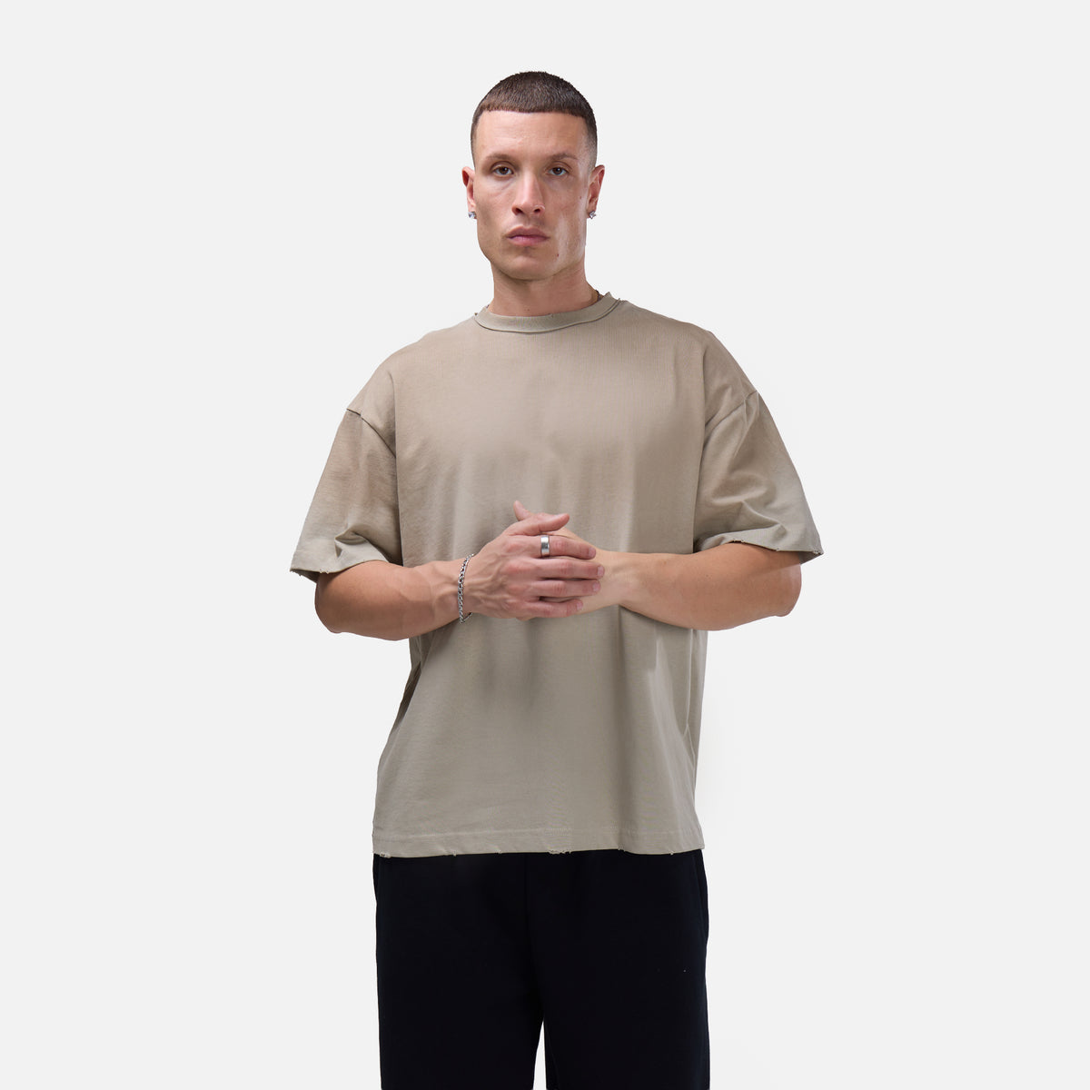Boxy Distressed T-Shirt | Washed Stone