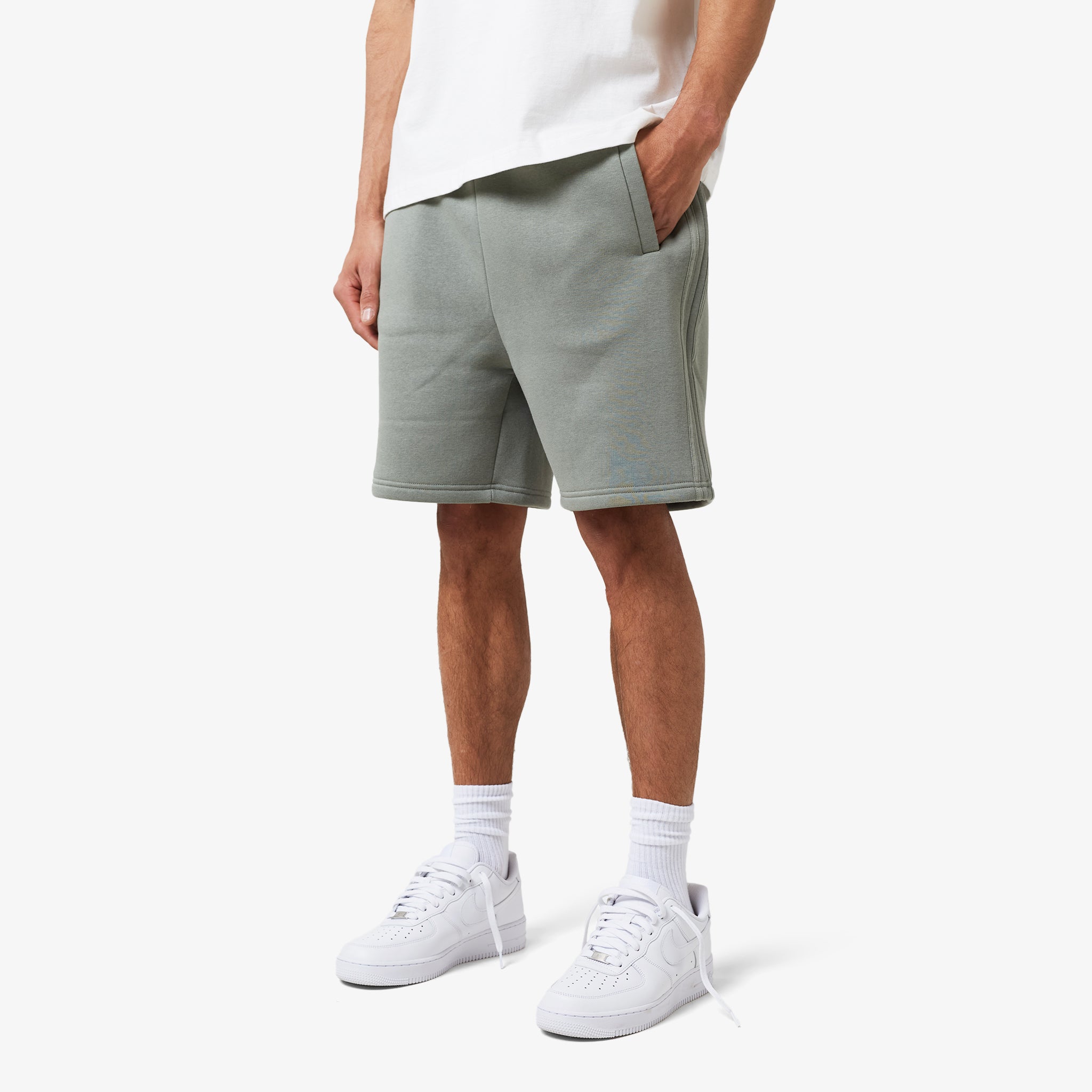 Men's Vintage Olive Fleece Cotton Brushback Core Short FadedStore Front View