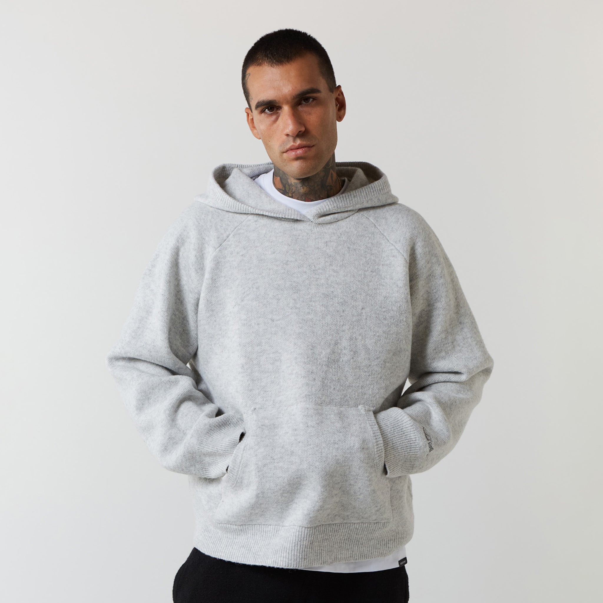 Knitted Hoodie Light Grey Marl - Main Image