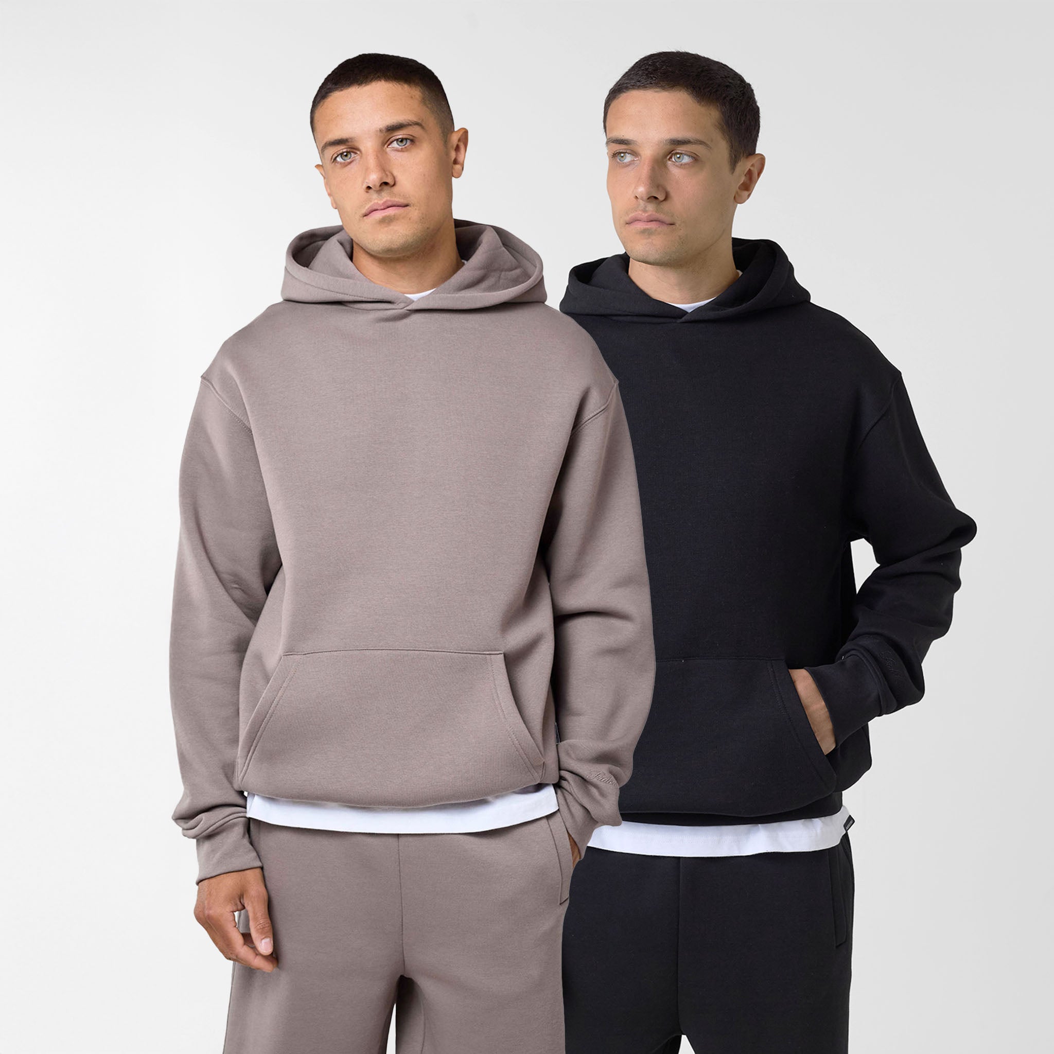 2-Pack Box Fit Hoodie | Black/Walnut Brown