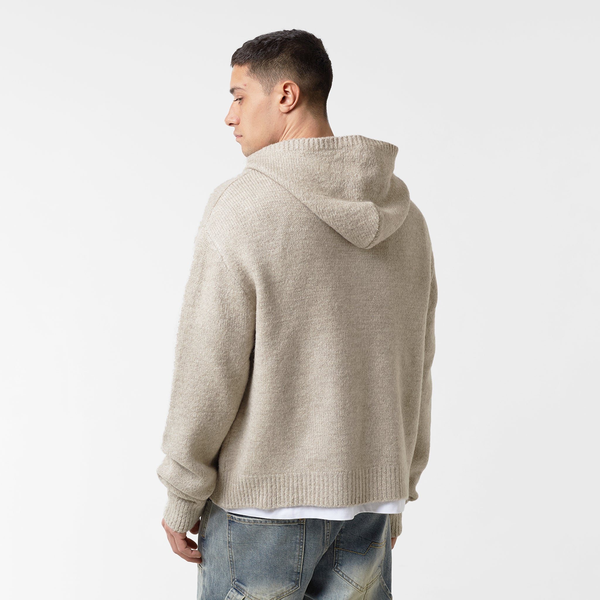 【試着のみ】STONE  FULL ZIP SWEATSHIRT Ｌ Knitted Full Zip Hoodie | Stone Marl