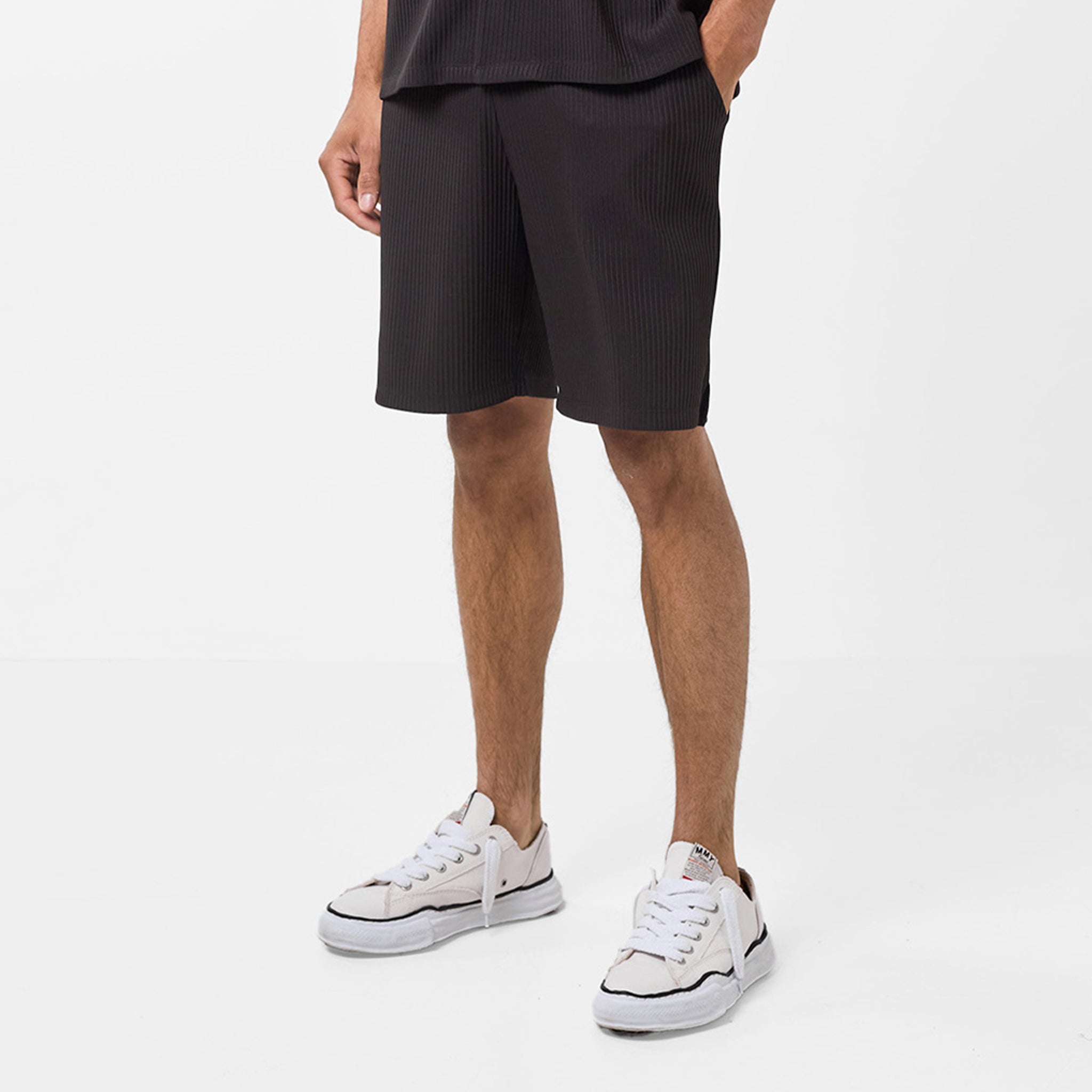 Men's Black  Pleated Short FadedStore Front View