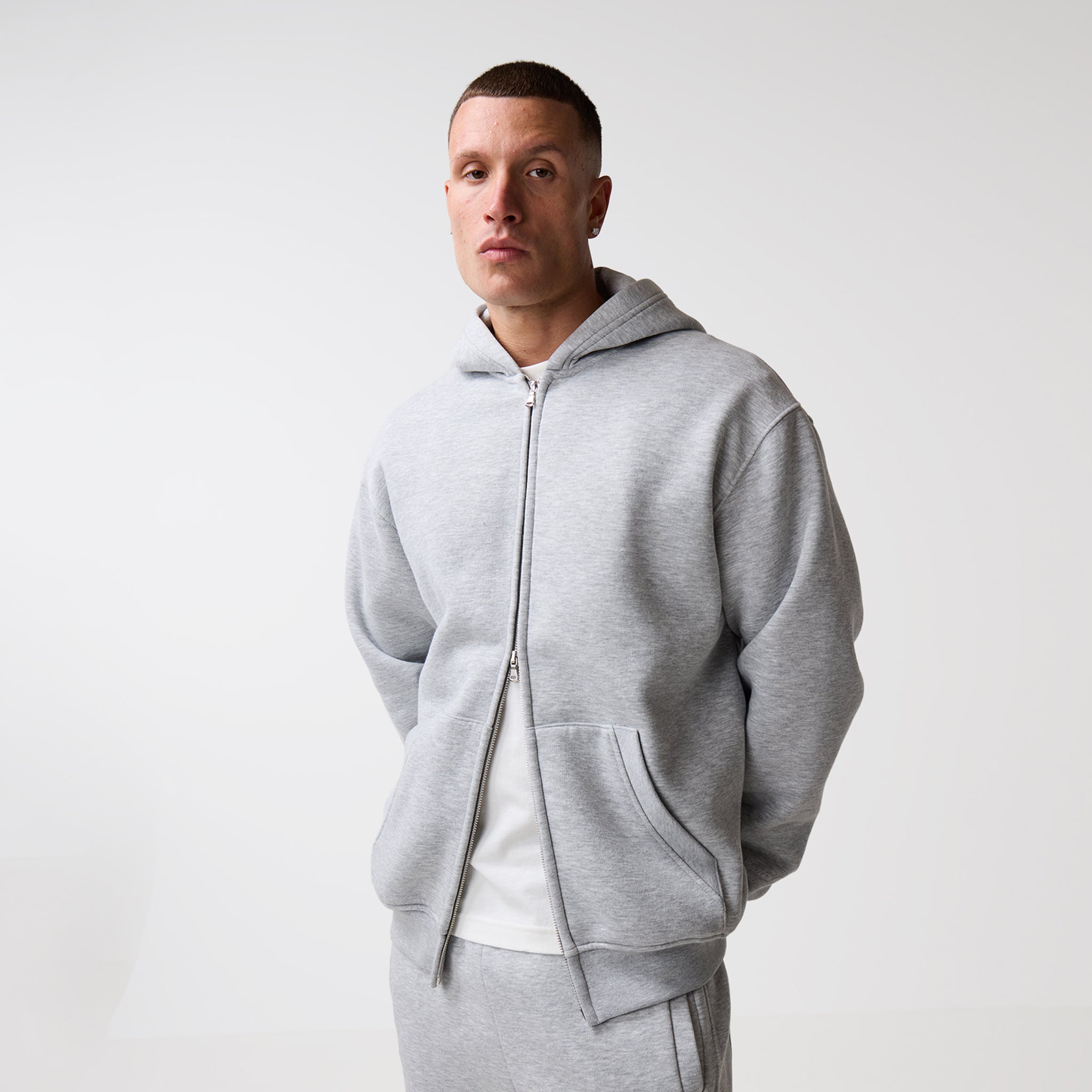 Full Zip Open Hem Tracksuit | Grey Marl