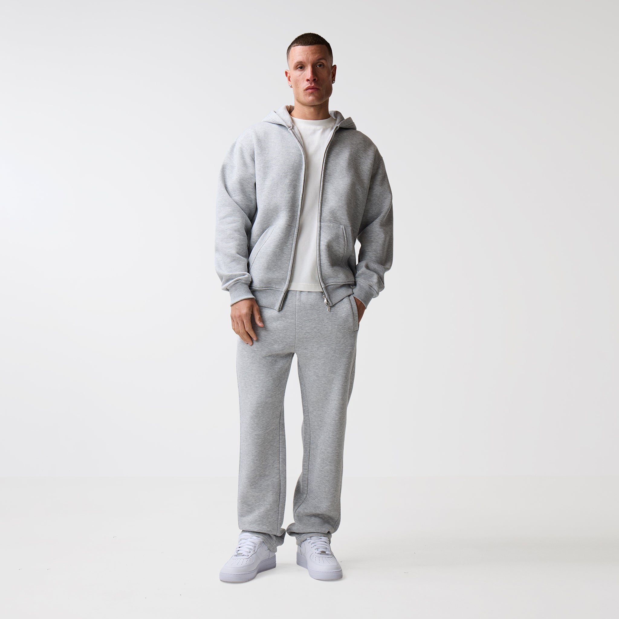 Full Zip Open Hem Tracksuit | Grey Marl