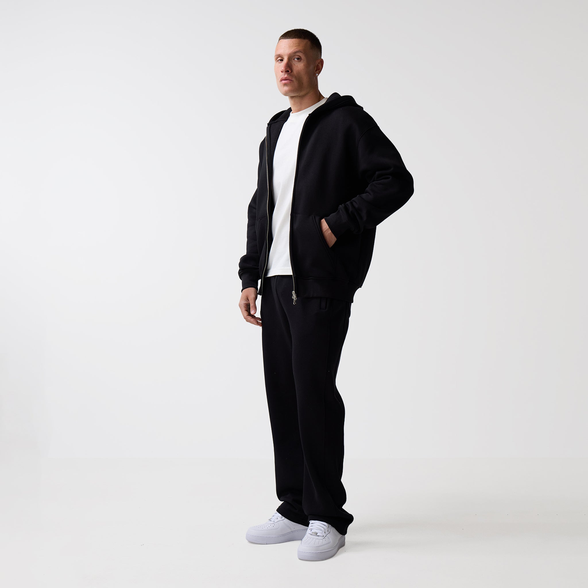 Full Zip Open Hem Tracksuit | Black