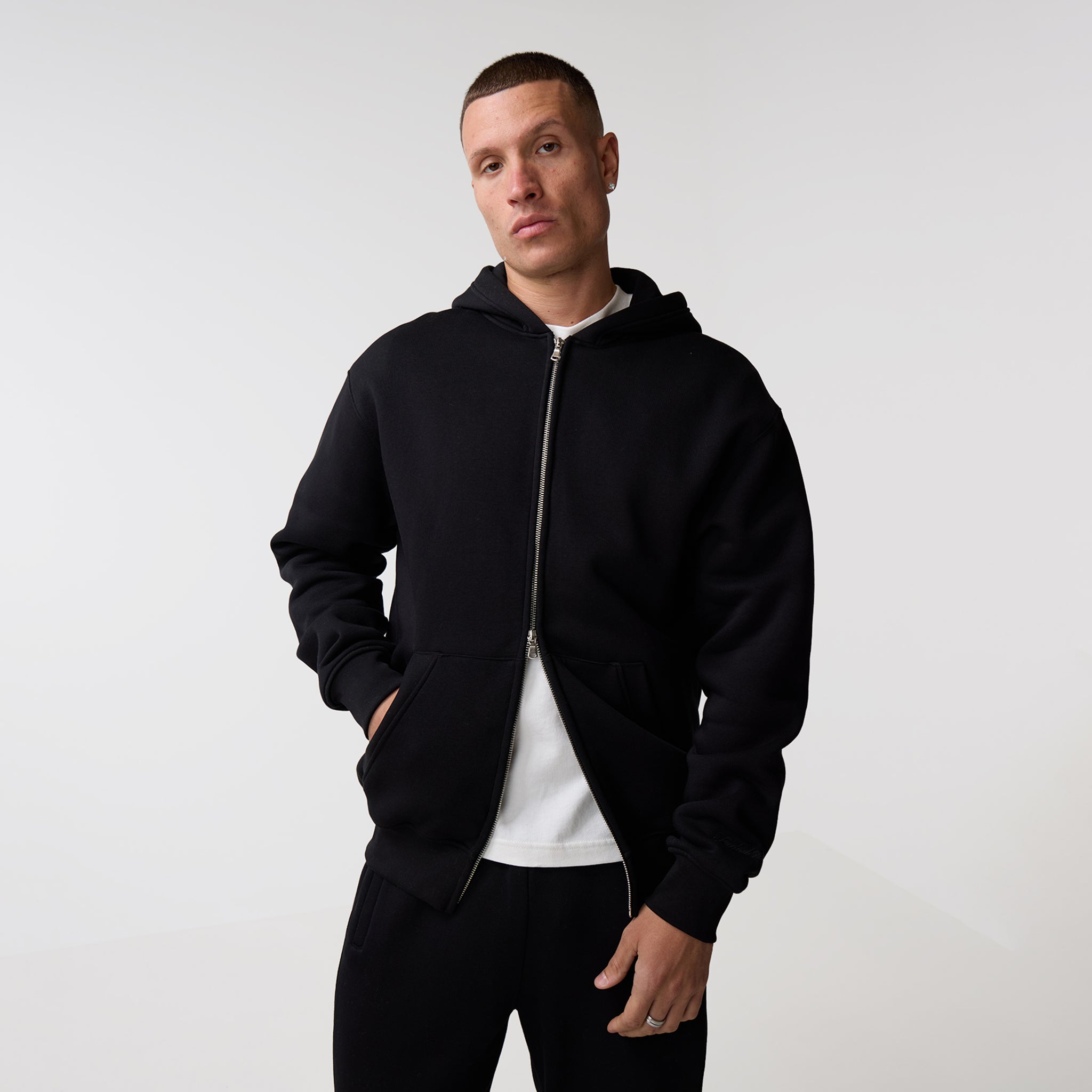 Full Zip Open Hem Tracksuit | Black