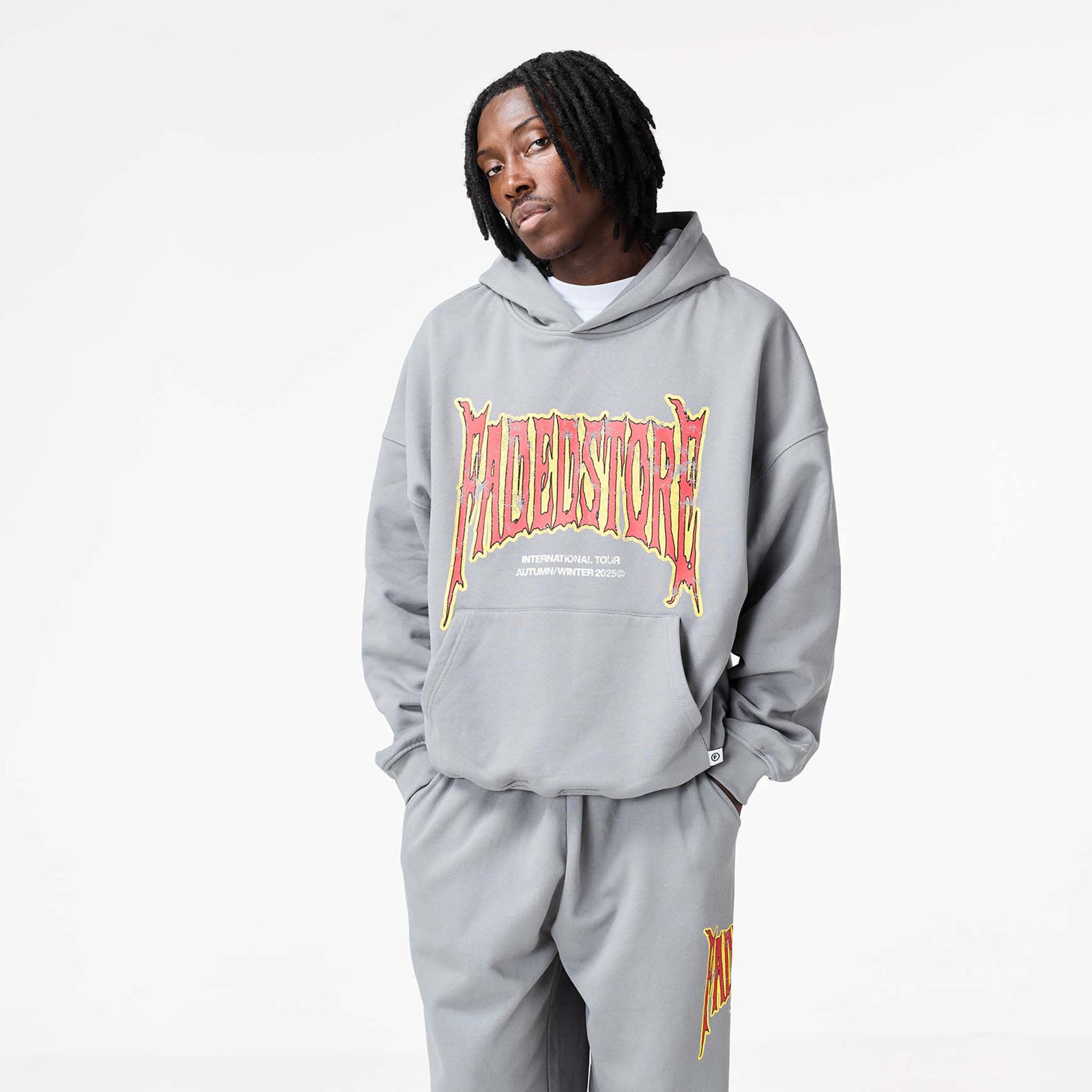 Blackletter Open Hem Tracksuit | Mid Grey