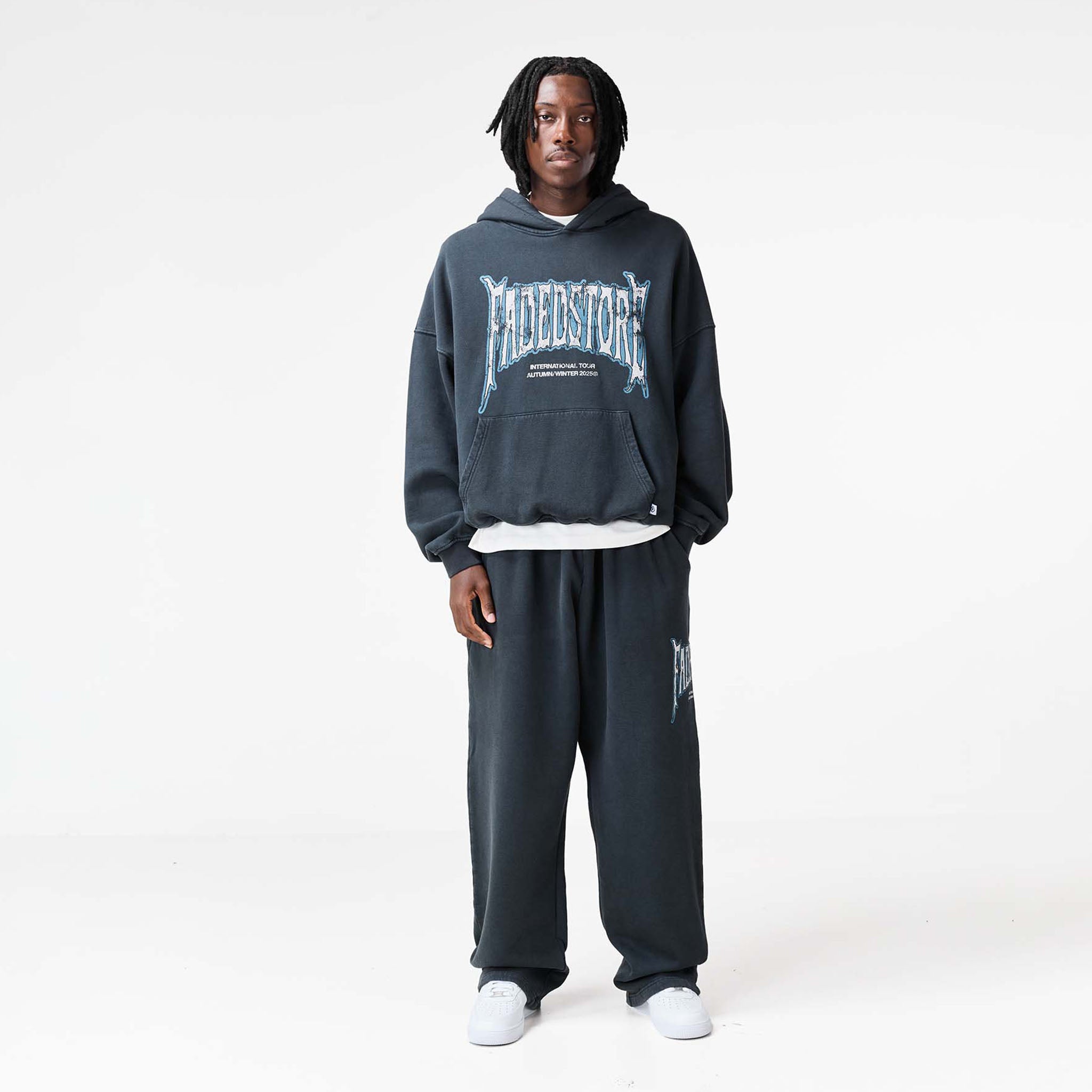 Blackletter Open Hem Tracksuit | Washed Black
