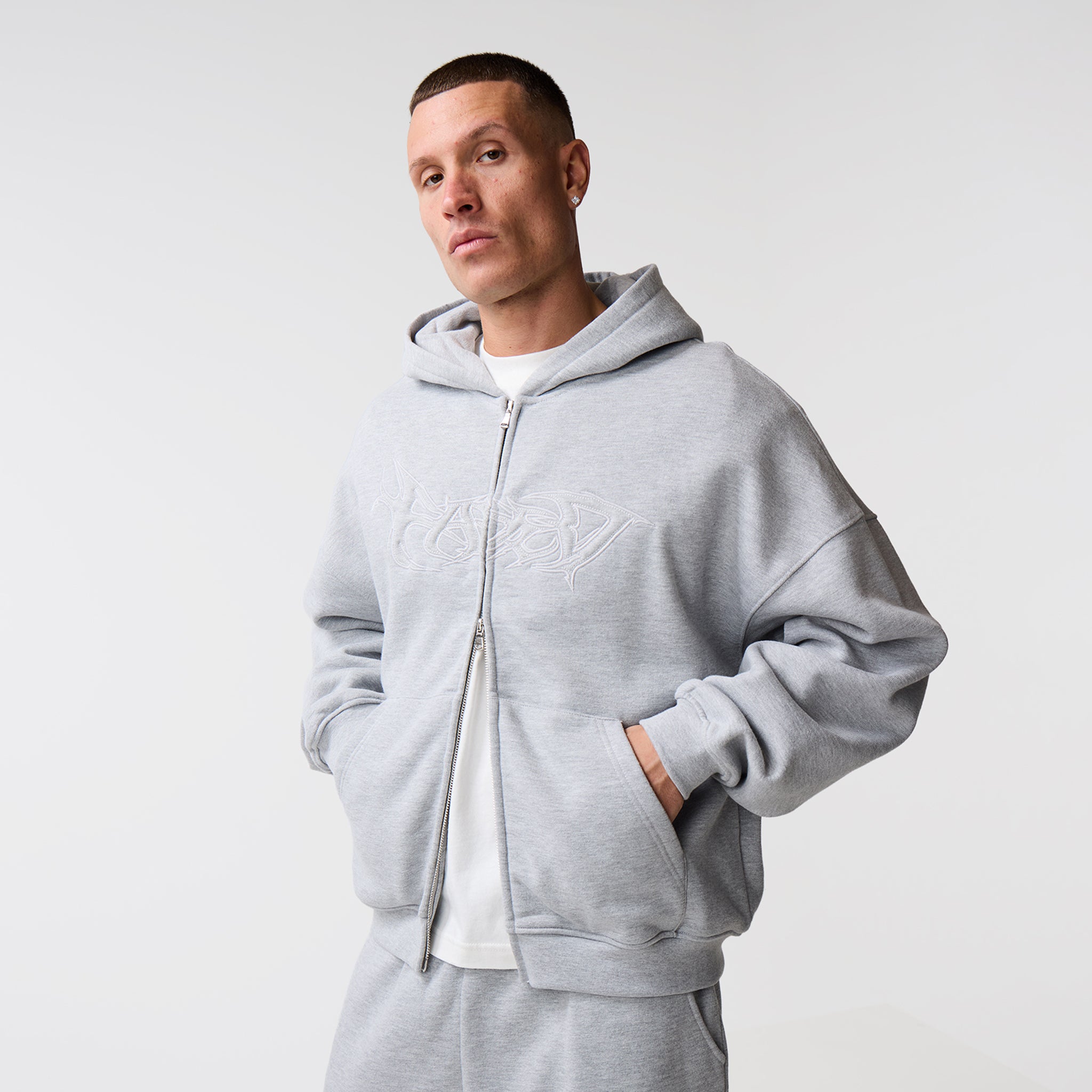 Shadow Full Zip Hoodie | Grey Marl