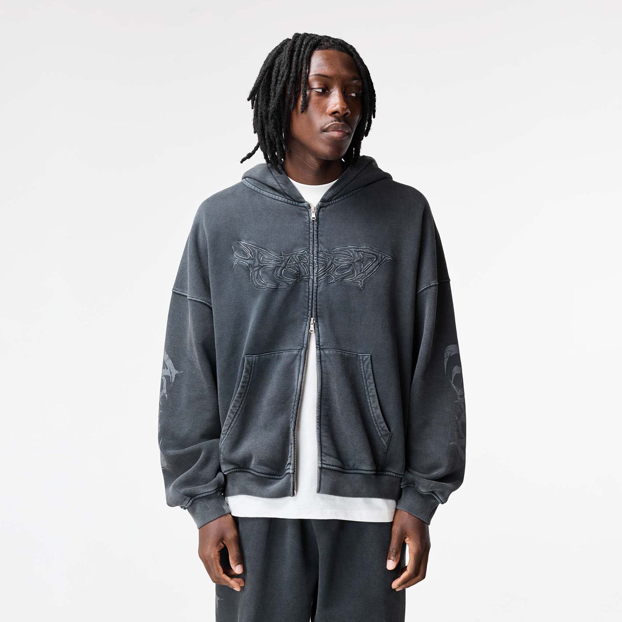 Shadow Full Zip Hoodie | Washed Black