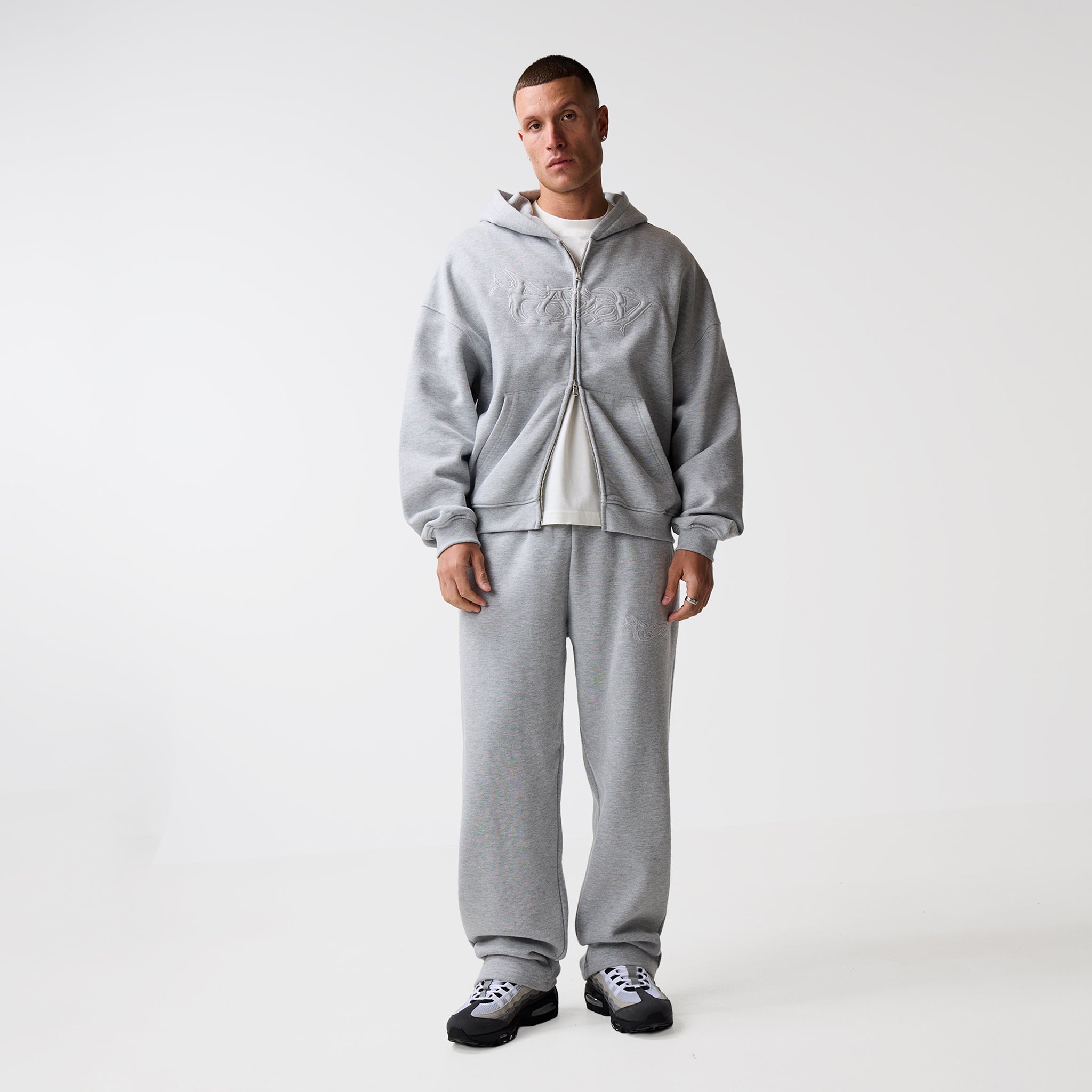 Shadow Full Zip Open Hem Tracksuit | Grey Marl