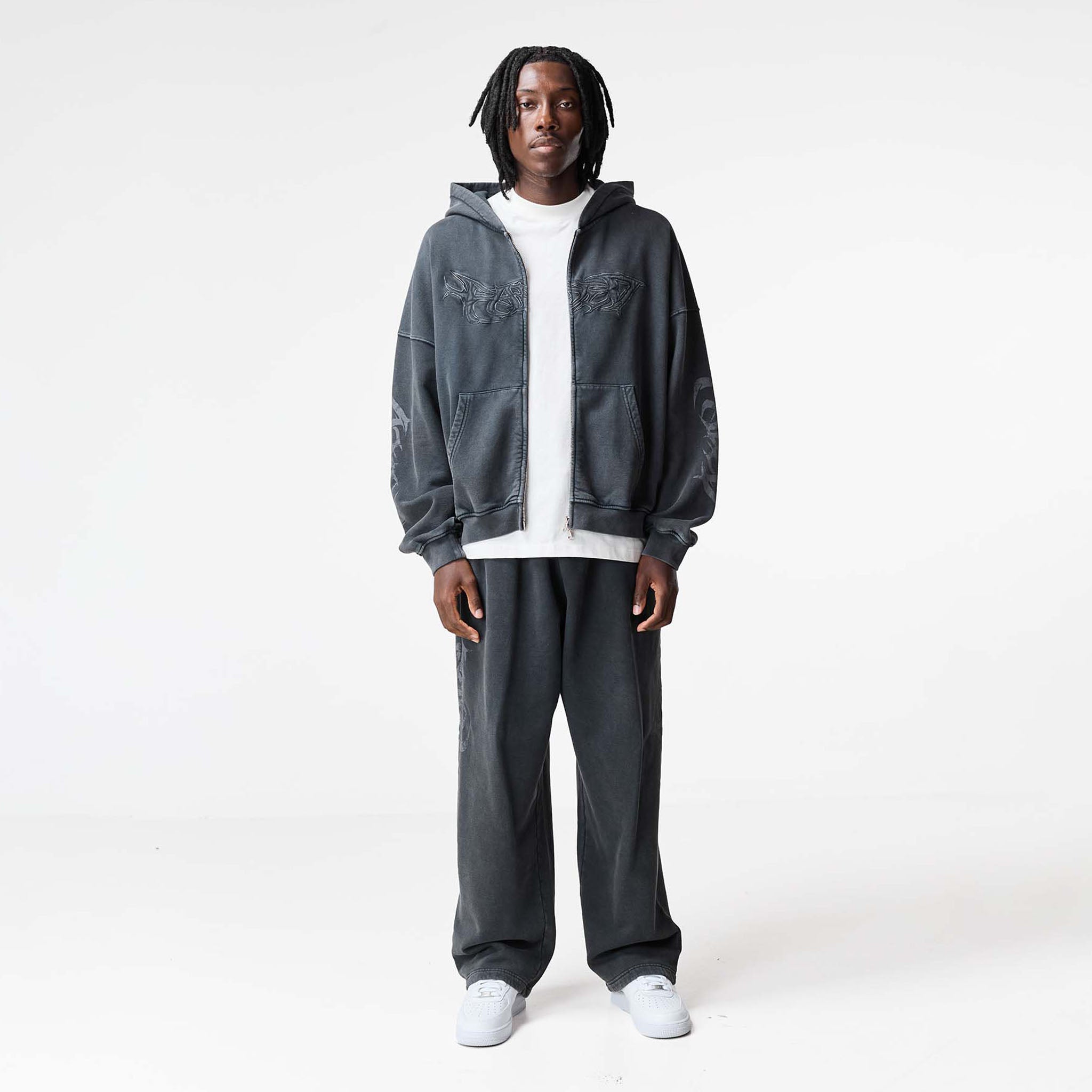Shadow Full Zip Open Hem Tracksuit | Washed Black