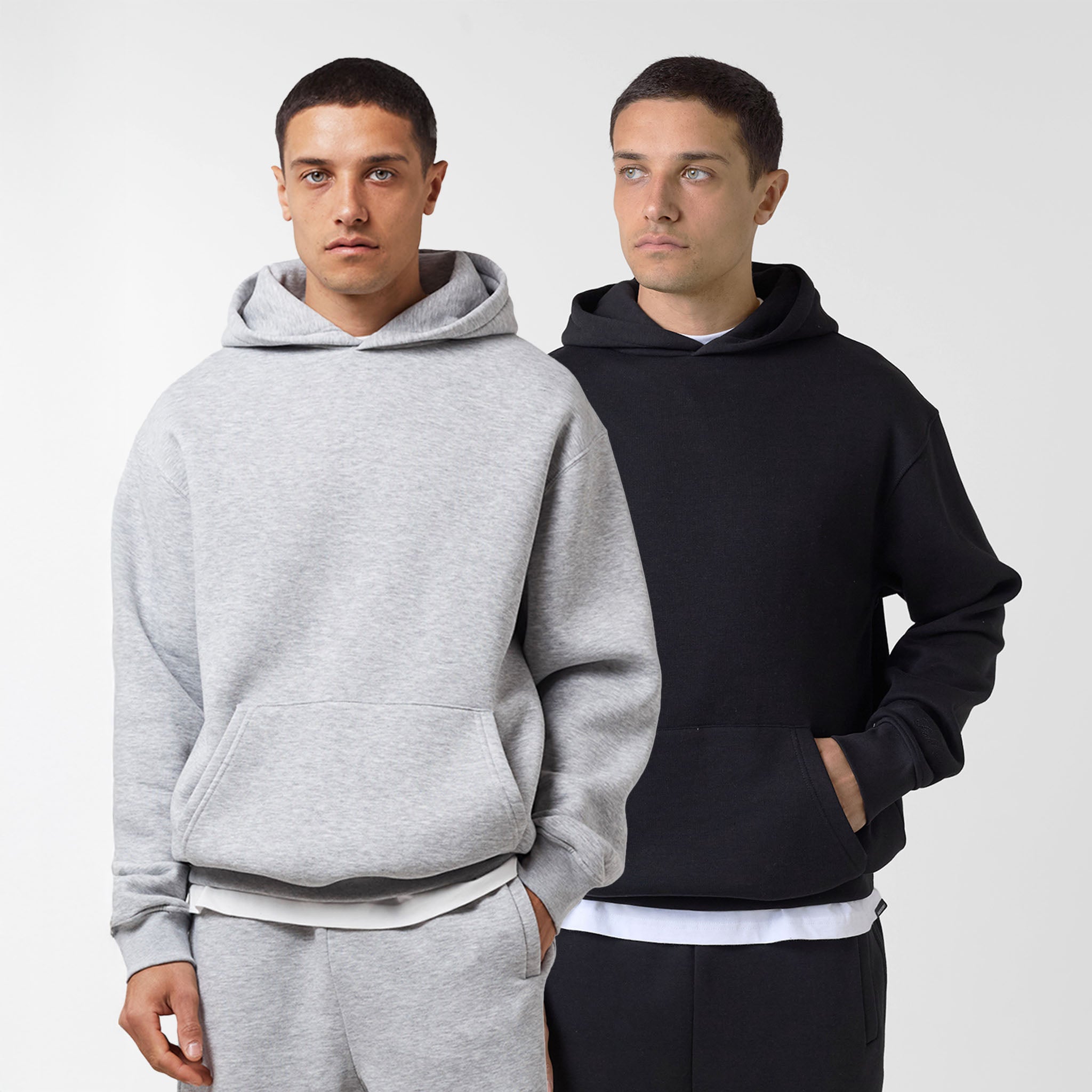 2-Pack Box Fit Hoodie | Black/Grey Marl