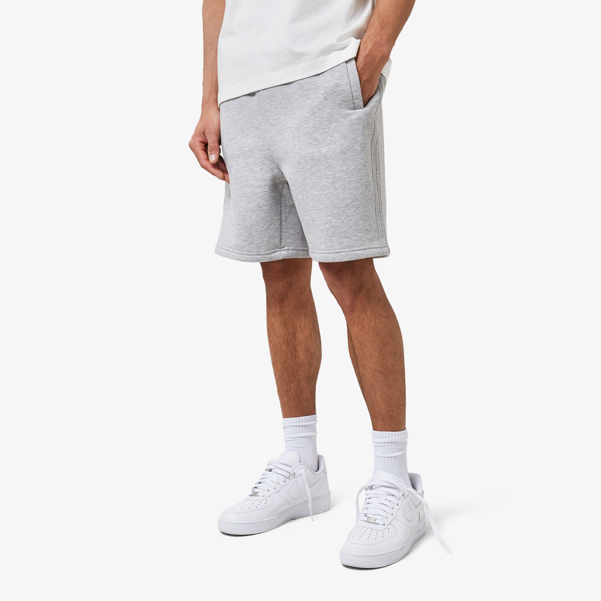 Men's Grey Marl Fleece Cotton Brushback Core Short FadedStore 
