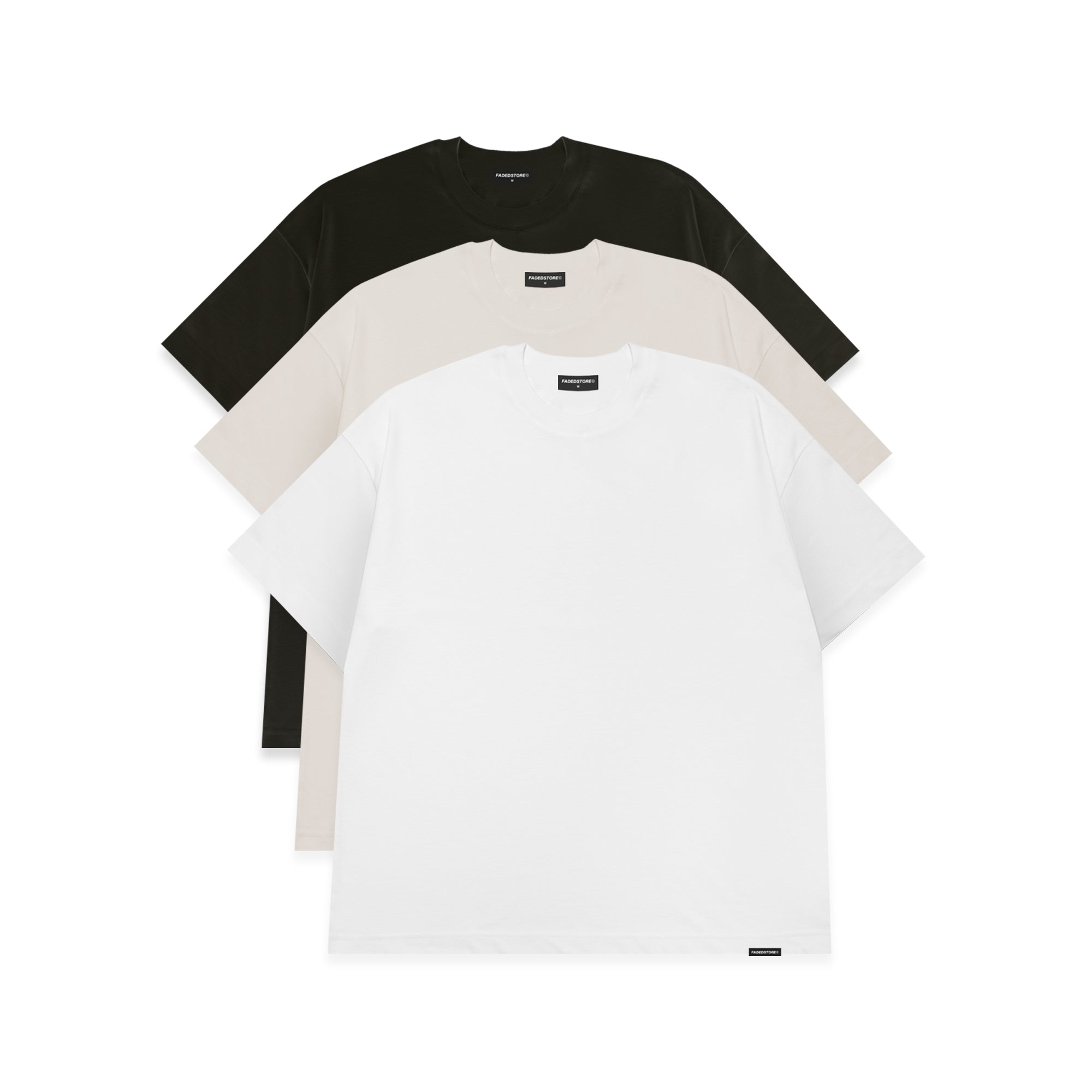 3 Pack Regular Fit T Shirt Black Off White White