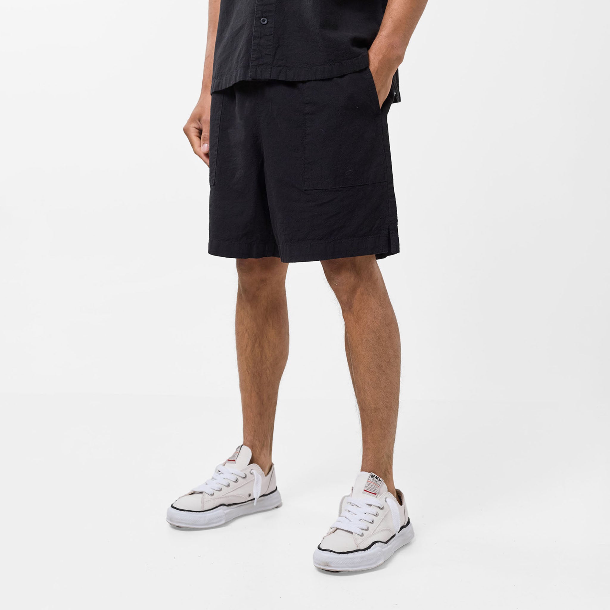 Men's Black Linen Short FadedStore Front View