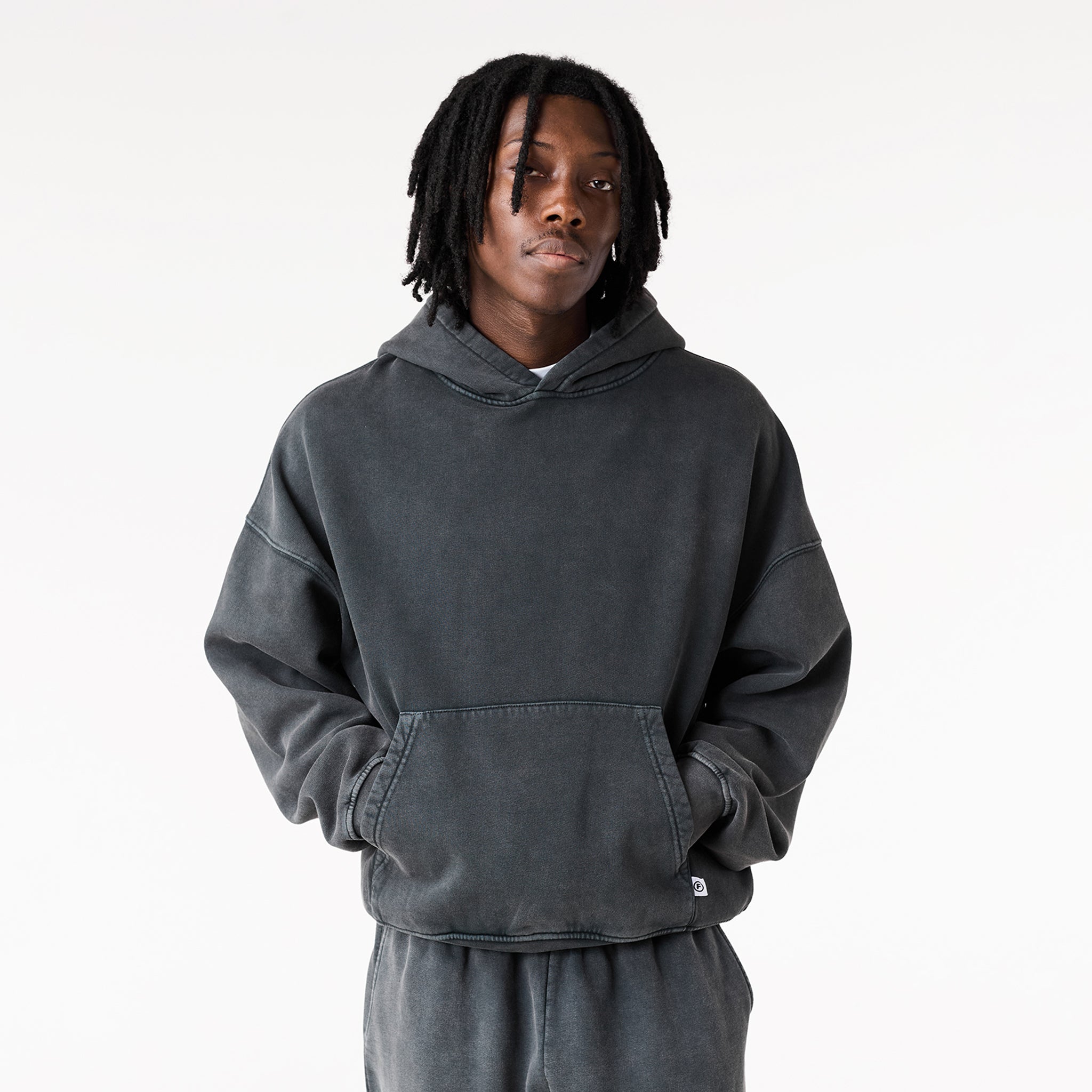 Loose Fit Cropped Hoodie | Black Wash