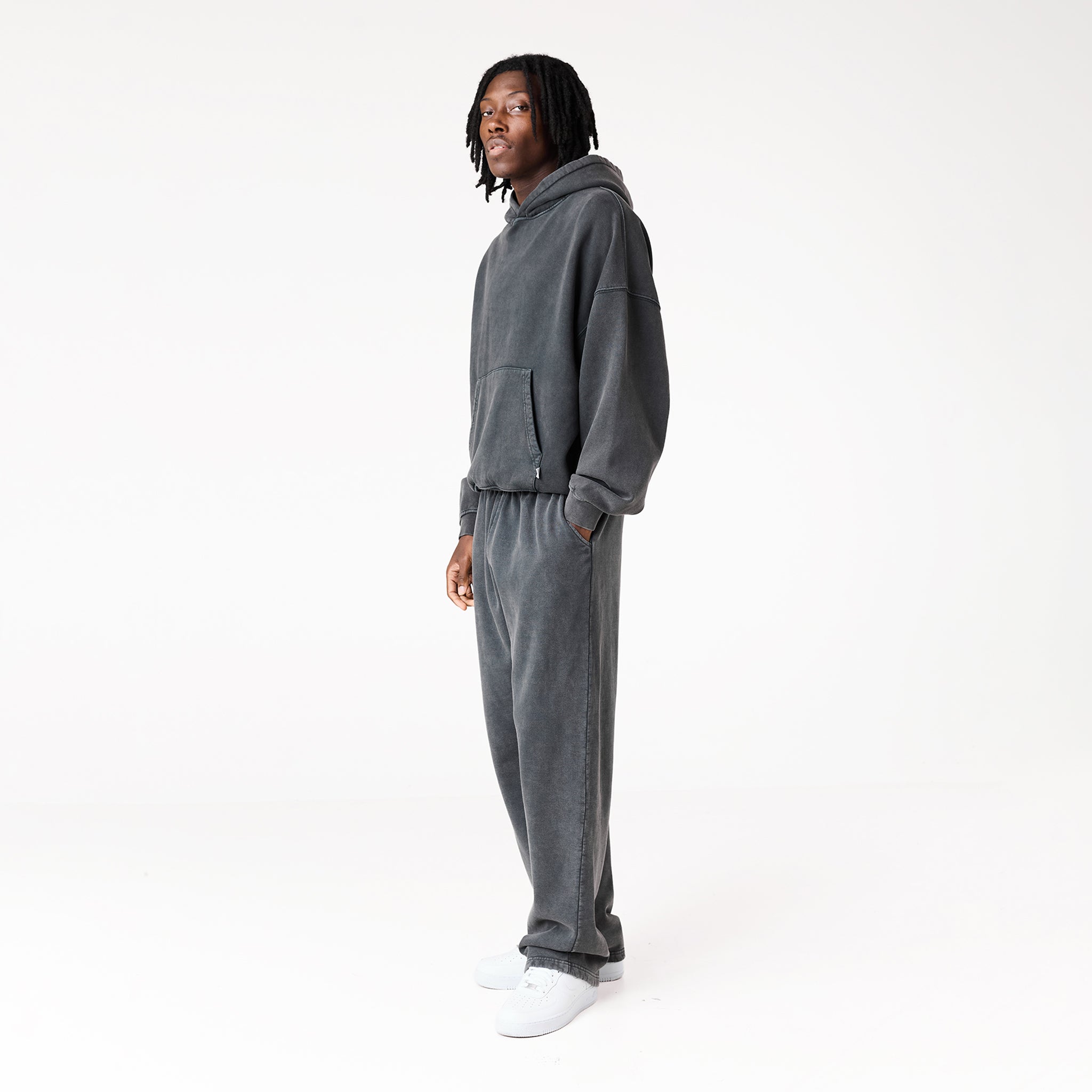 Loose Fit Cropped Hoodie | Black Wash