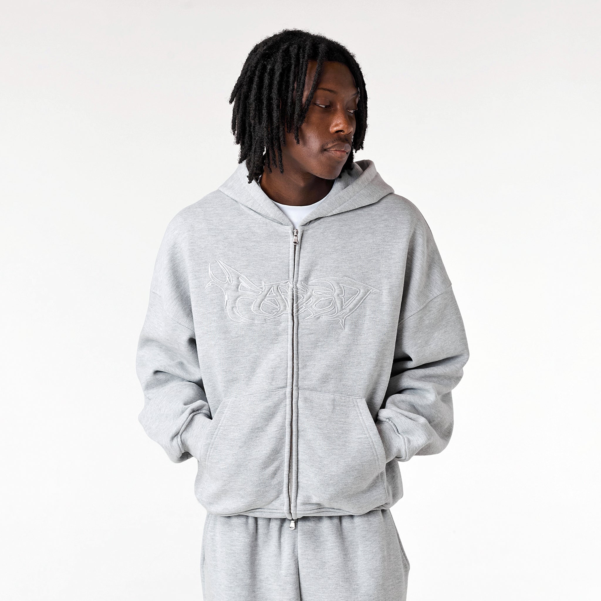 Shadow Full Zip Hoodie | Grey Marl