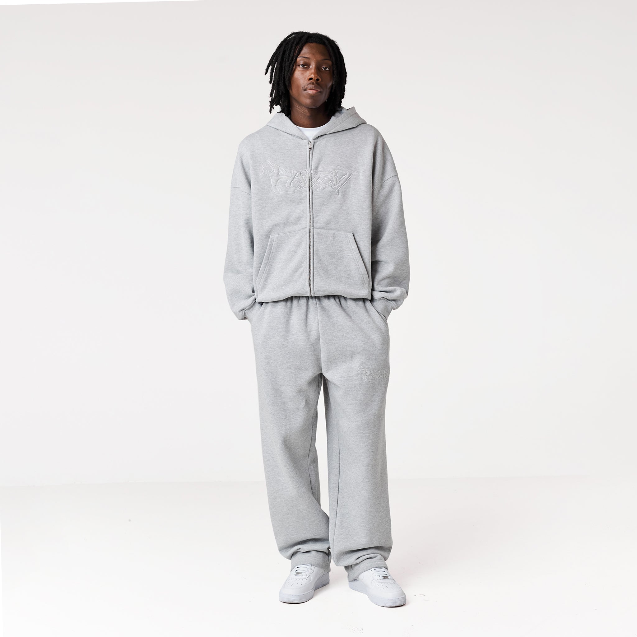Shadow Full Zip Open Hem Tracksuit | Grey Marl