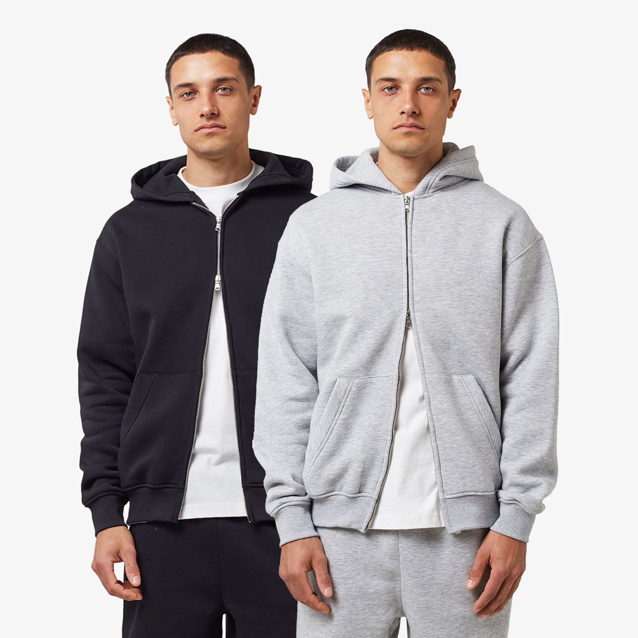 2-Pack Full Zip Hoodie | Black/Grey Marl
