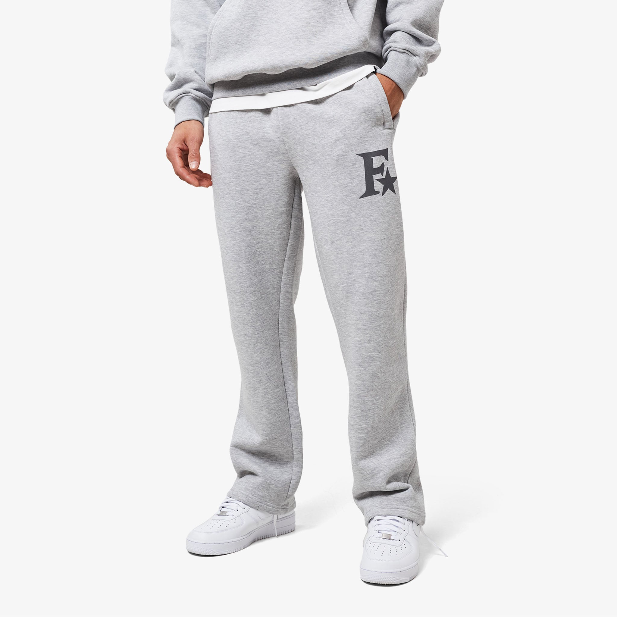 Men's  Grey Marl Star Icon Open Hem Jogger  FadedStore Front View