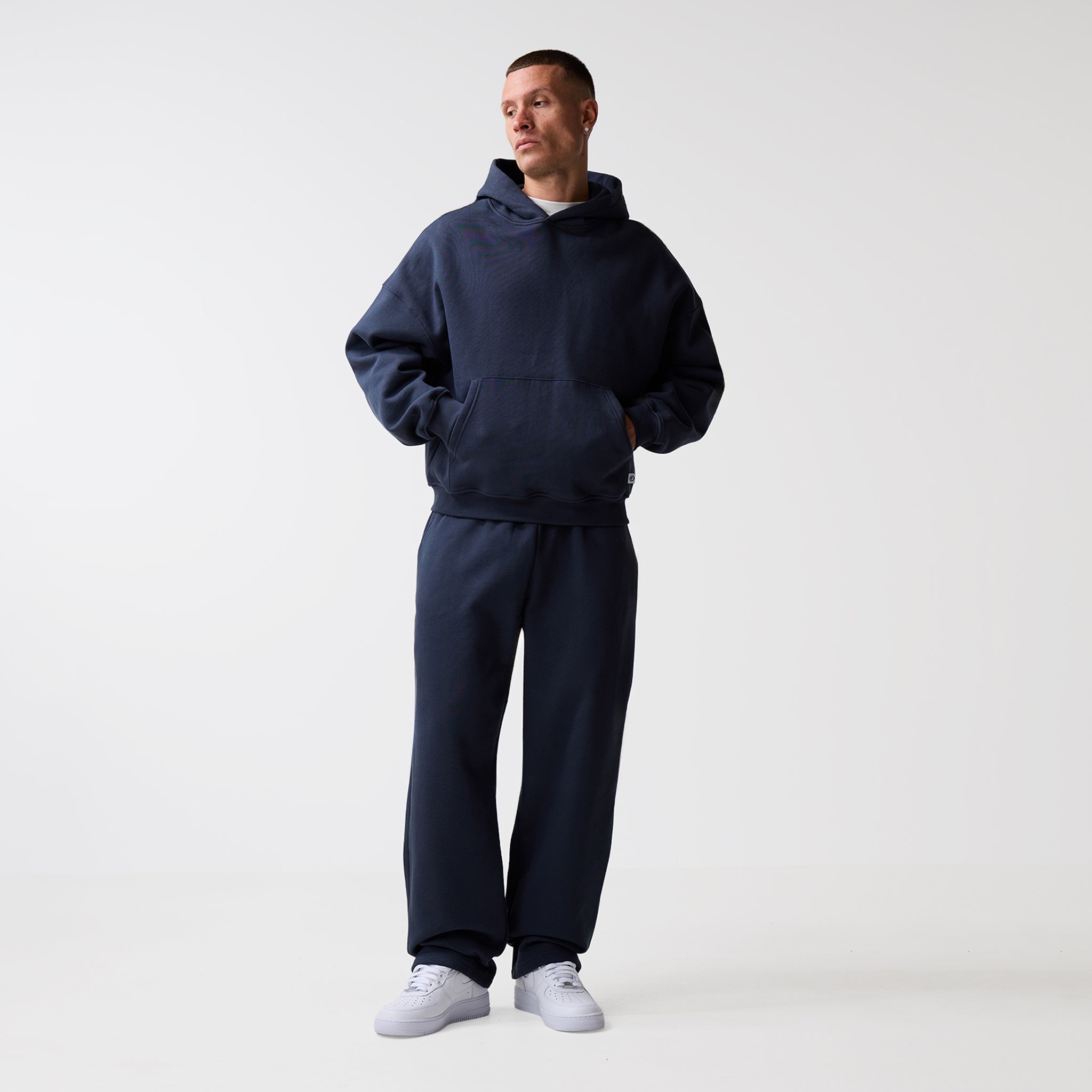 Loose Fit Cropped Hoodie | Navy