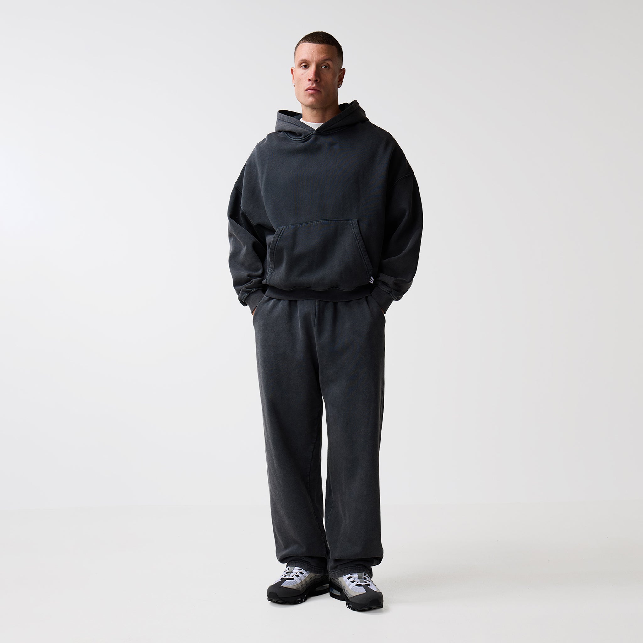 Loose Fit Cropped Tracksuit | Black Wash